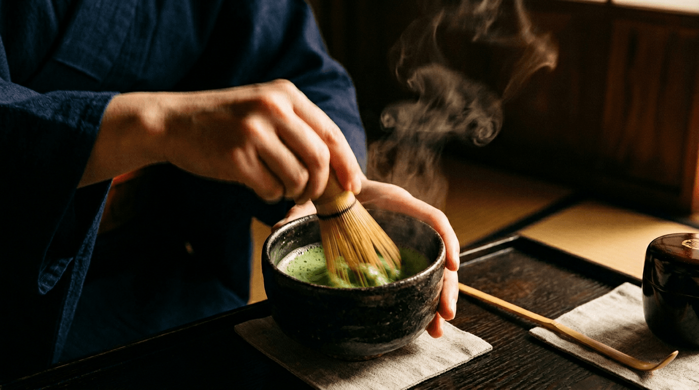 茶筅で抹茶を点てる手元のイメージ